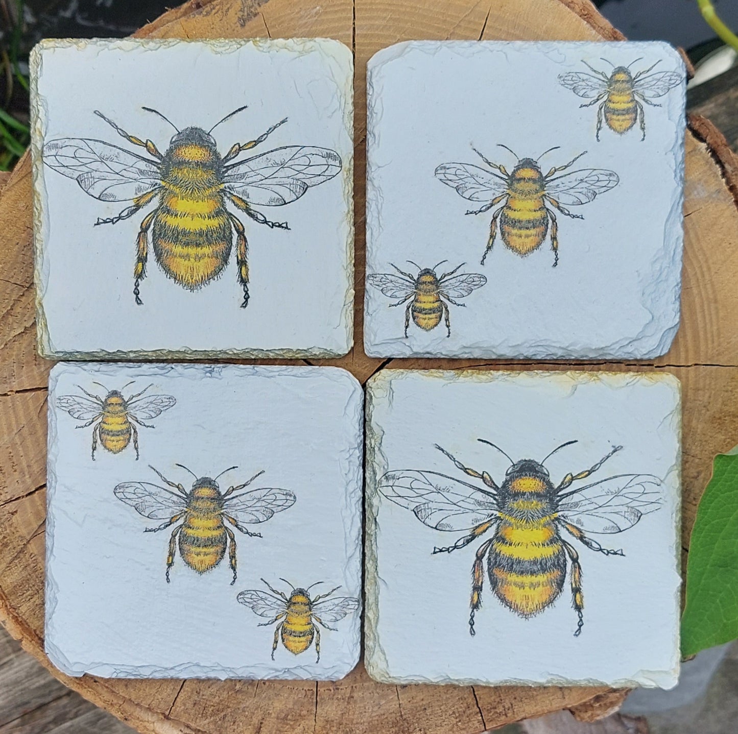 BEE COASTERS - SET OF 4 SLATE COASTERS